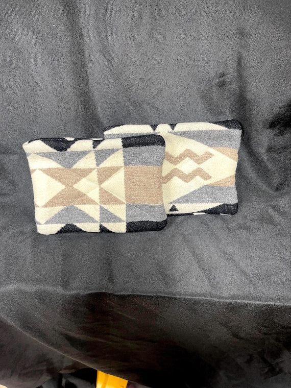 2 Potholders made with Pendleton fabric. Gray/Cream/black