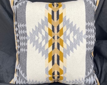 Southwestern Summer Cream Fabric Pillow and Down filled, Backside Black 18x18