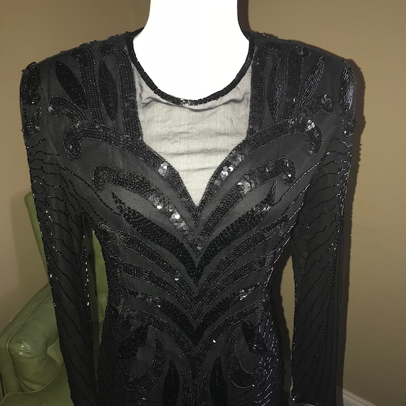 Vtg black sequin and beaded dress