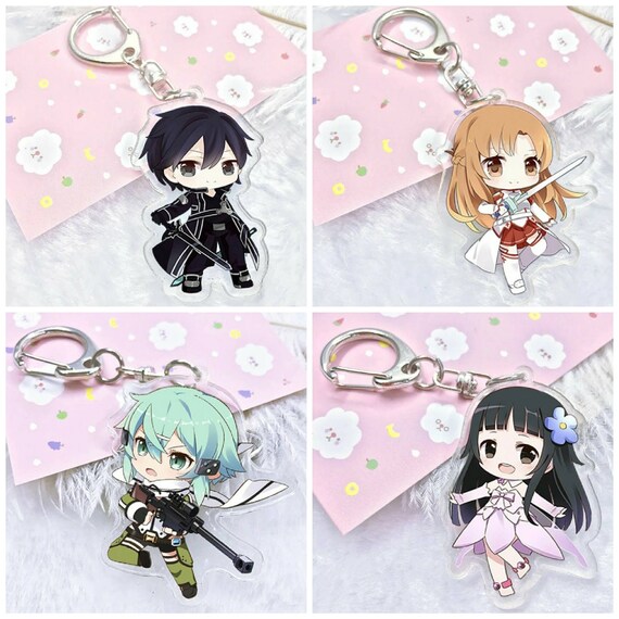 Anime Sword Art Online SAO Kirito Yuki Asuna Crystal Keychain Pendant Key Ring