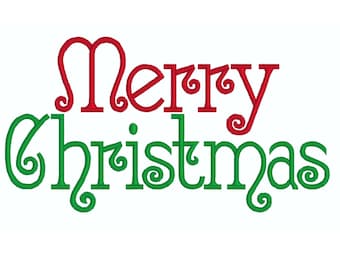 Curly Merry Christmas Stickmuster: Urlaub Schreibschrift (Instant Digital Download) Weihnachten Maschinenstickerei
