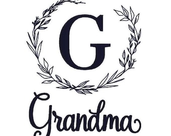 Oma Blatt Kranz Stickdatei: Schreibschrift mit Kranz (Instant Digital Download)