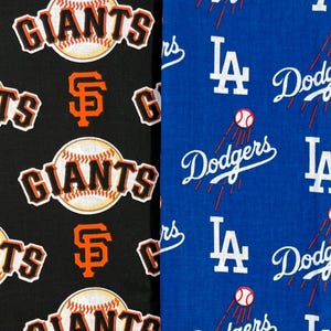 LA Dodgers or SF Giants Cotton Fabric -- SHIPS in 1-2 Biz Days -- All Cuts are Continuous, 58 inch wide, Major League Baseball Cotton Fabric
