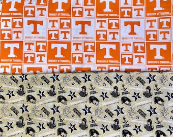 Univ of Tennessee or Vanderbilt Univ -- SHIPS in 1-2 Business Days -- Collegiate Cotton Fabric, 42-44" width, NCAA fabric