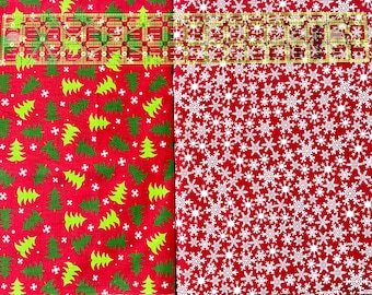 Crimson Snowflake or Christmas Tree Cotton Fabric -- SHIPS in 1-2 Business Days -- Perfect lightweight Fabric for Christmas Crafts! 44W