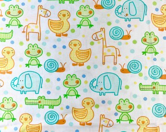 Baby Animals Cotton Fabric -- SHIPS in 1-2 Biz Days -- 43-44W in, Baby + Kids Fabric, Elephants, Ducks, Frogs, Giraffe, Snails, Alligators