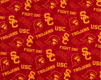USC Trojans Cotton Fabric -- SHIPS in 1-2 Business Days -- Cuts are Continuous, University of Southern California Trojans, 43-44 inch, NCAA