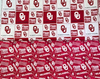 Oklahoma Sooners Cotton Fabric -- SHIPS in 1-2 Business Days -- University of Oklahoma Sooners NCAA cotton fabric, 43-44 inch wide