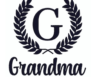 Oma Lorbeerkranz Stickdatei: Schreibschrift mit Kranz (Instant Digital Download)
