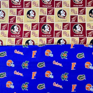 FSU Seminoles or Gators Fabric -- SHIPS in 1-2 Business Days -- 43-44 inch, Florida State University or University of Florida cotton fabric