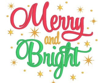 Merry and Bright - Weihnachts Stickdatei, Stickdatei für 3 Weihnachtsdekorationen! (Instant Digital Download)