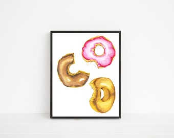 Watercolor DONUTS, DESSERT Wall Art Digital ,Printable Home, Kitchen Decor Doughnuts, Sweet TREATS Edibles Artwork, Home Decor