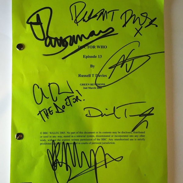 Doctor Who 6x Cast Hand Signed Autograph Script COA Christopher Eccleston, Billie Piper, John Barrowman, Noel Clarke, Russell T Davies