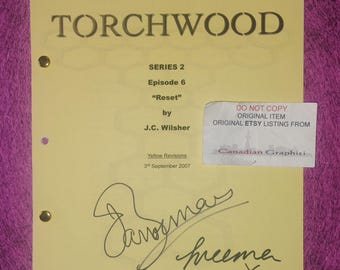 John Barrowman & Freema Agyeman Hand Signed Autograph Torchwood Script COA