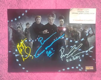Peter Capaldi, Pearl Mackie & Matt Lucas Hand Signed Autograph Photo COA Doctor Who