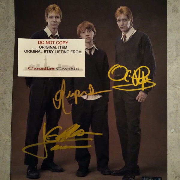 Rupert Grint, James & Oliver Phelps Hand Signed Autograph 8x10 Photo COA Harry Potter