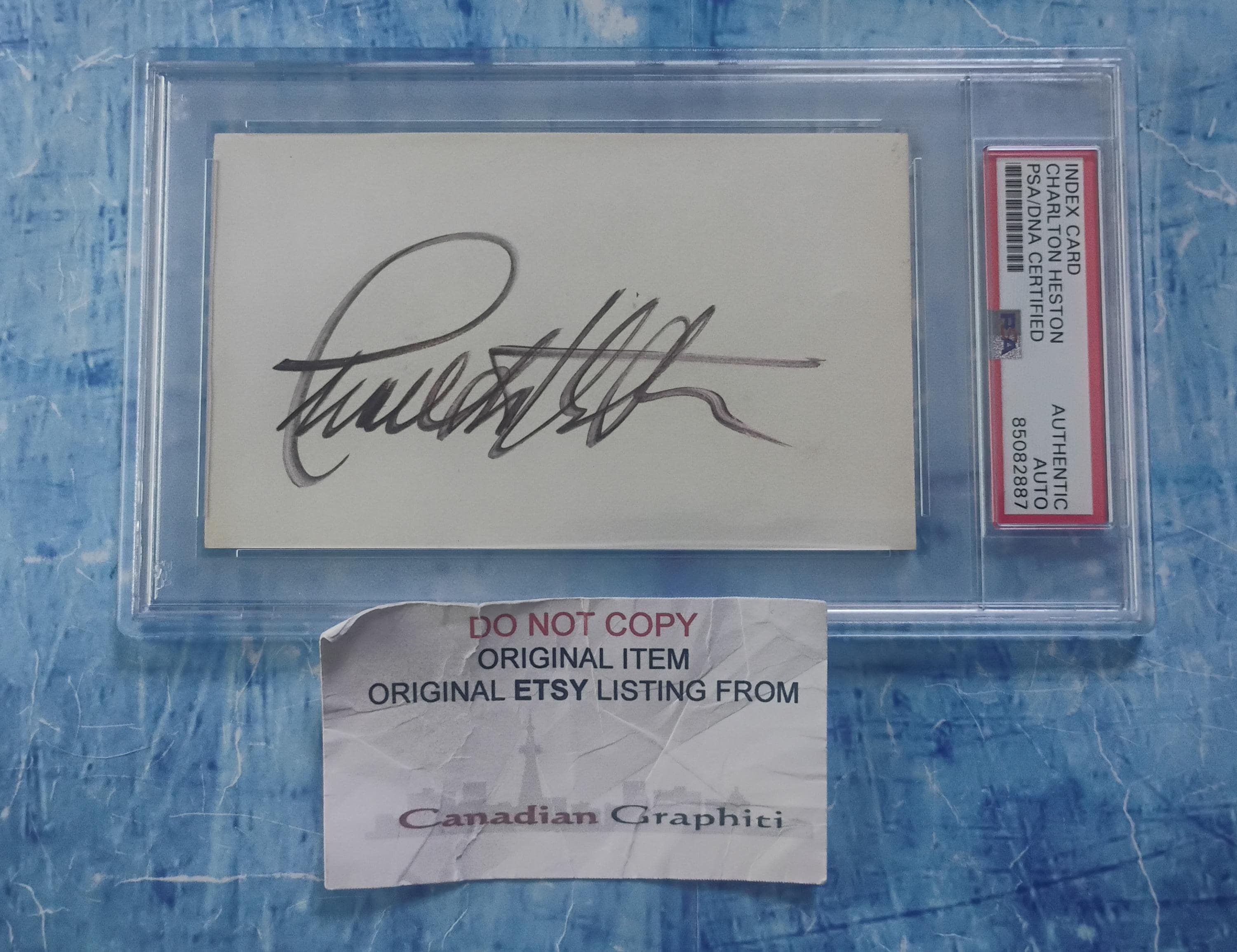 チャールトン・ヘストン直筆サイン入りインデックスカード PSA COA 