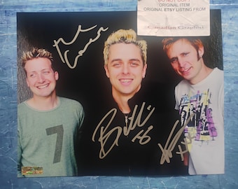 Green Day handgesigneerde handtekening 8 x 10 foto COA Billie Joe Armstrong, Mike Dirnt & Tre Cool