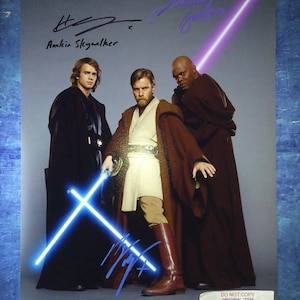Samuel L. Jackson, Hayden Christensen y Ewan McGregor firmaron a mano la foto del autógrafo COA de Star Wars