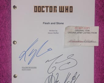Matt Smith, Alex Kingston & Karen Gillan Hand Signed Autograph Doctor Who Script COA