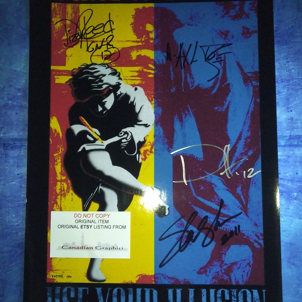 Guns N Roses Hand Signed Autograph Poster COA Axl Rose, Slash, Duff McKagan & Dizzy Reed
