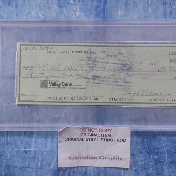 Joe DiMaggio Hand Signed Autograph Personal Cheque PSA COA