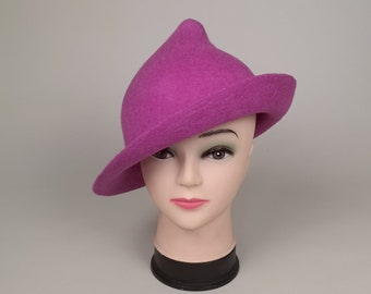 Purple magical Fleur Delacour style felt hat Ready to ship size L, Handmade woolen woman hat