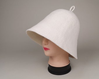 Natural wool white hat- felted sauna hat