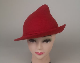 Red Vintage Hat, Handmade woolen Fleur Delacour style beautiful outfit hat, Photo prop accessory, Witchy hat, beauxbatons magic hatTo order