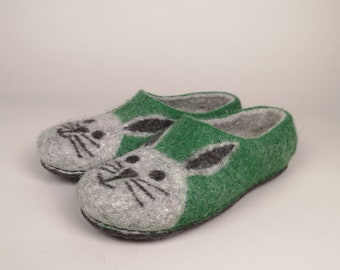 Felt slippers bunny Ready to ship EU 40/9 US W  / cozy woolen shoes / warm indoor shoes / woolen clogs / boiled wool slippers