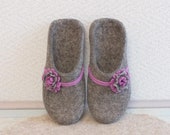 Gray wool felt house slippers for woman