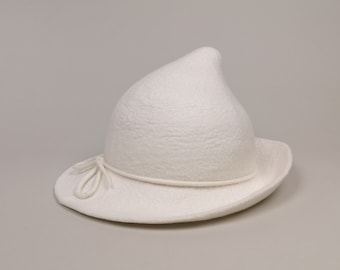 Hand felted natural white wool hat