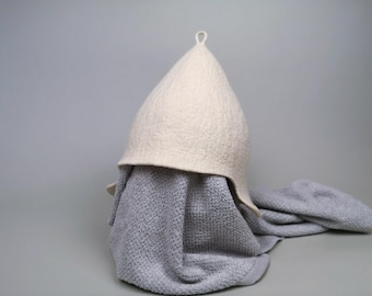 White Wool Felt Sauna Hat