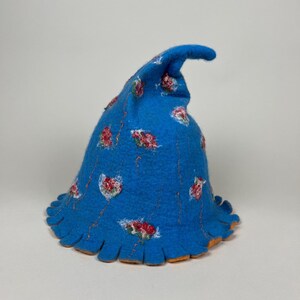 Bonnet elfe en feutre de laine - Bonnet de sauna bleu lutin