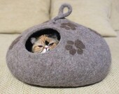 Cat house  Cat cave  Cat felted bed Organic wool house Beige brown cave Gift for cat Natural sheep wool cave Handmade wool house cat