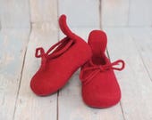 Wool baby slippers Felted red booties newborn Crib shoes merino wool First booties baby girl Wool little kids footwear Children house shoes