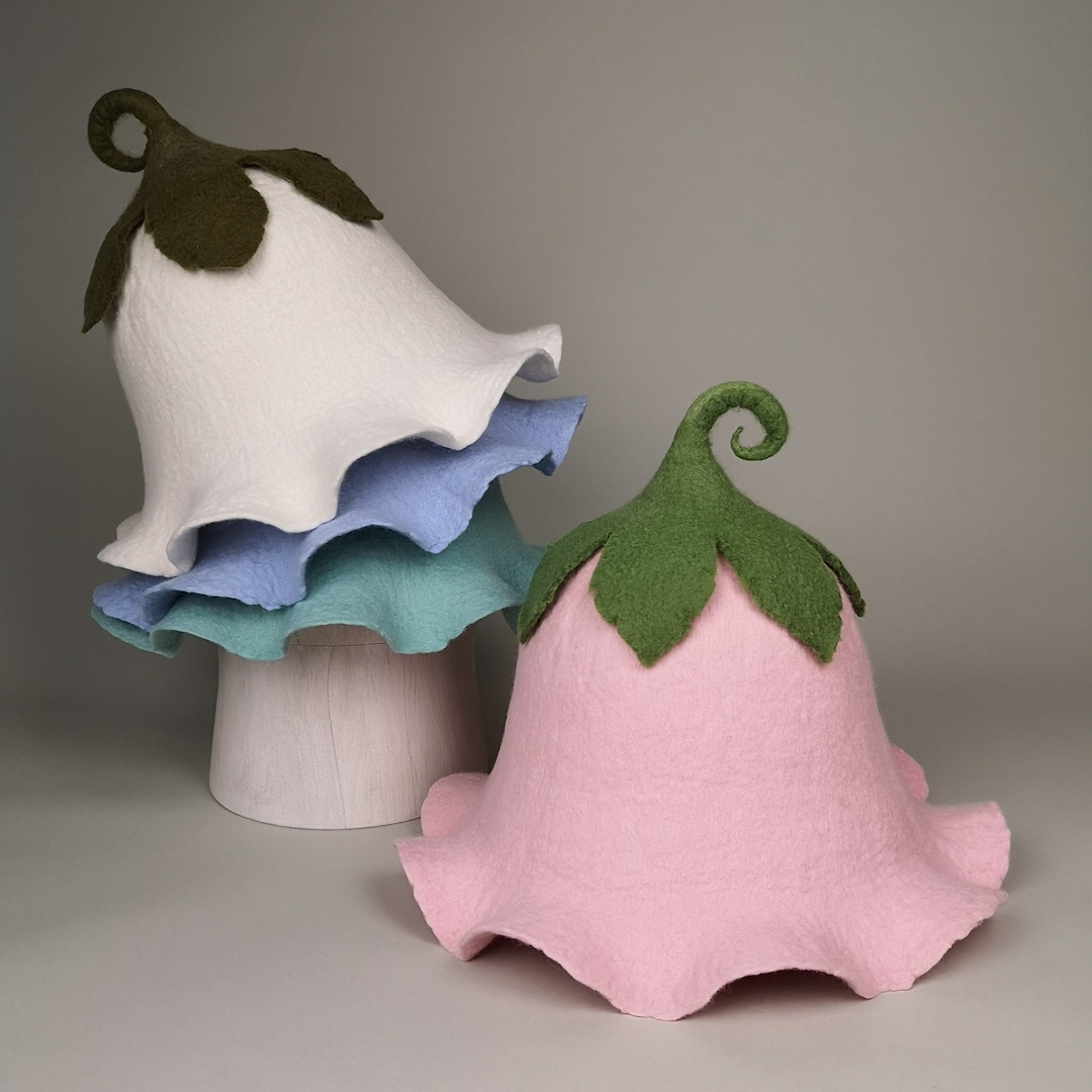 Pink Hat Flower - Handmade Felted Merino Wool Fairy Sauna Hat