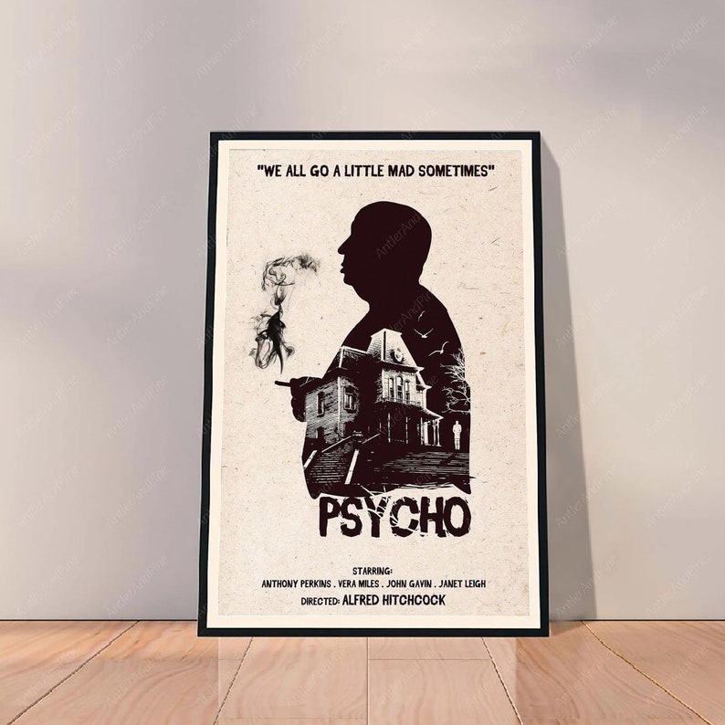 Hitchcock Psycho Movie Art Poster, Halloween Gifts image 2