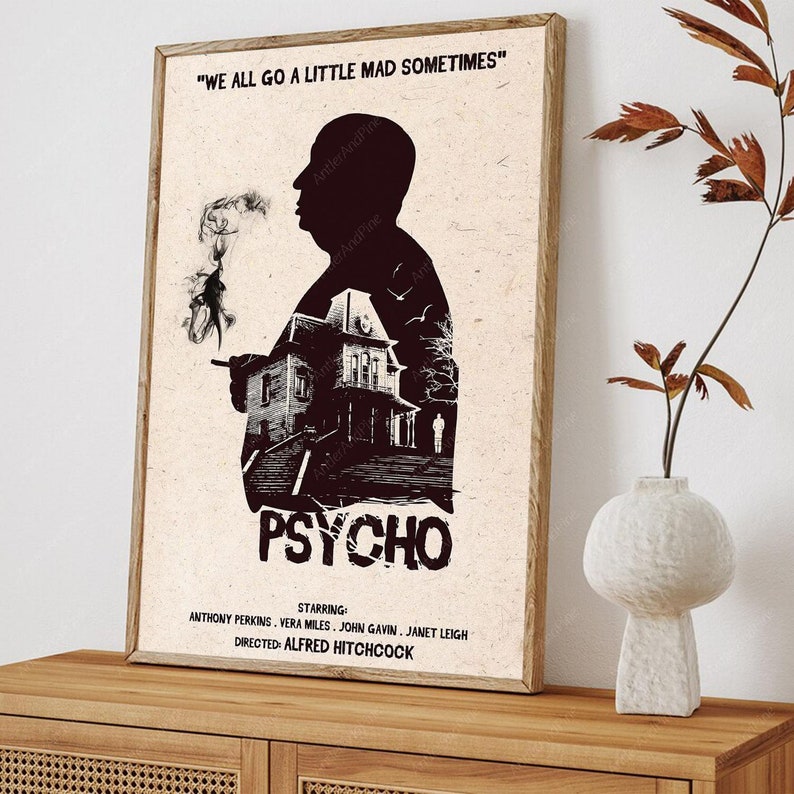Hitchcock Psycho Movie Art Poster, Halloween Gifts image 6