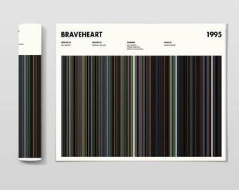 Braveheart Movie Barcode Print, Braveheart Print, Braveheart Poster, Braveheart Wall Art, Minimalist Wall Art, New Year Gifts