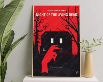 Cartel de película minimalista de La noche de los muertos vivientes, cartel de película vintage moderno, arte de pared minimalista, regalos de Halloween