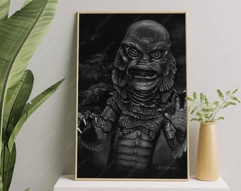 Creature from the Black Lagoon, Modern Vintage Movie Poster, Minimalist Wall Art, Halloween Gifts