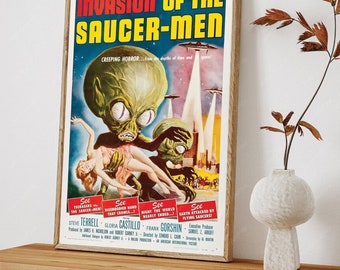 Invasion Of The Saucer Men 1957 Movie Poster, Modern Vintage Movie Poster, Minimalist Wall Art, Halloween Gifts