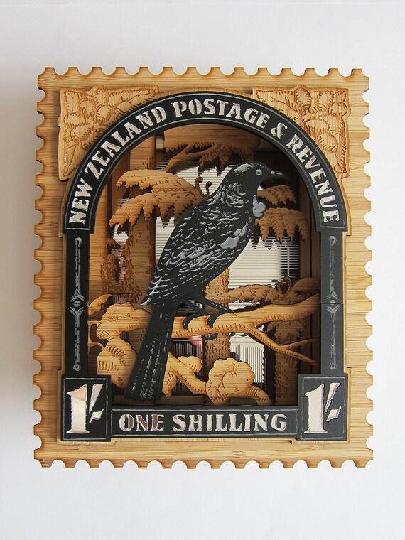 New Zealand Wall Art Vintage Postage Stamp Tui 3d Laser - Tui Bird Wall Art Nz New Zealand Wall Art Vintage Postage Stamp Tui 3d Laser - Tui Bird Wall Art Nz