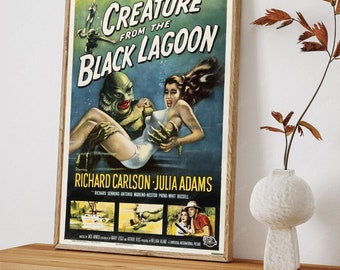 Póster de la película Criatura de la laguna negra de 1954, póster de película vintage moderno, arte minimalista de la pared, regalos de Halloween