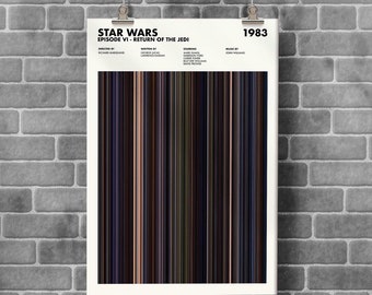 Star Wars VI Return of the Jedi Movie Barcode Print, Star Wars Print, Return of the Jedi Poster, Movie Barcode Poster, New Year Gifts