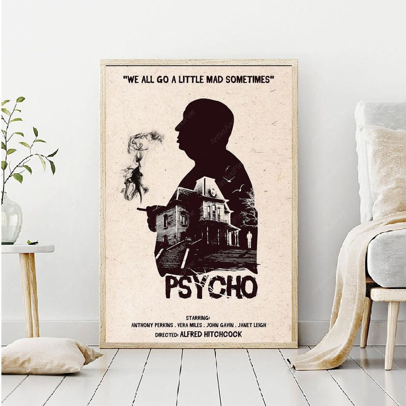 Hitchcock Psycho Movie Art Poster, Halloween Gifts image 1