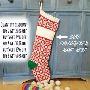 Handmade Christmas Stockings Personalized Knitted Christmas Stockings Red White Green xmas Stockings Fair Trade Knit Christmas Stocking