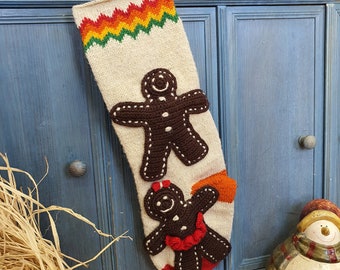 Gingerman Personalized Hand Knit Christmas Stocking Gingerman Stocking Knitted Christmas Stockings Knit X-mas Stocking Fair Trade Xmas