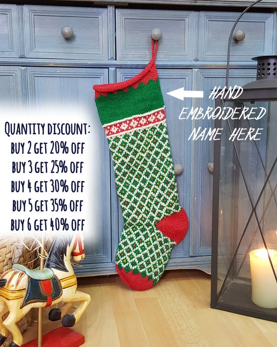 Handmade Christmas Stockings Personalized Knitted Christmas Stockings Red White Green xmas Stockings Fair Trade Knit Christmas Stocking